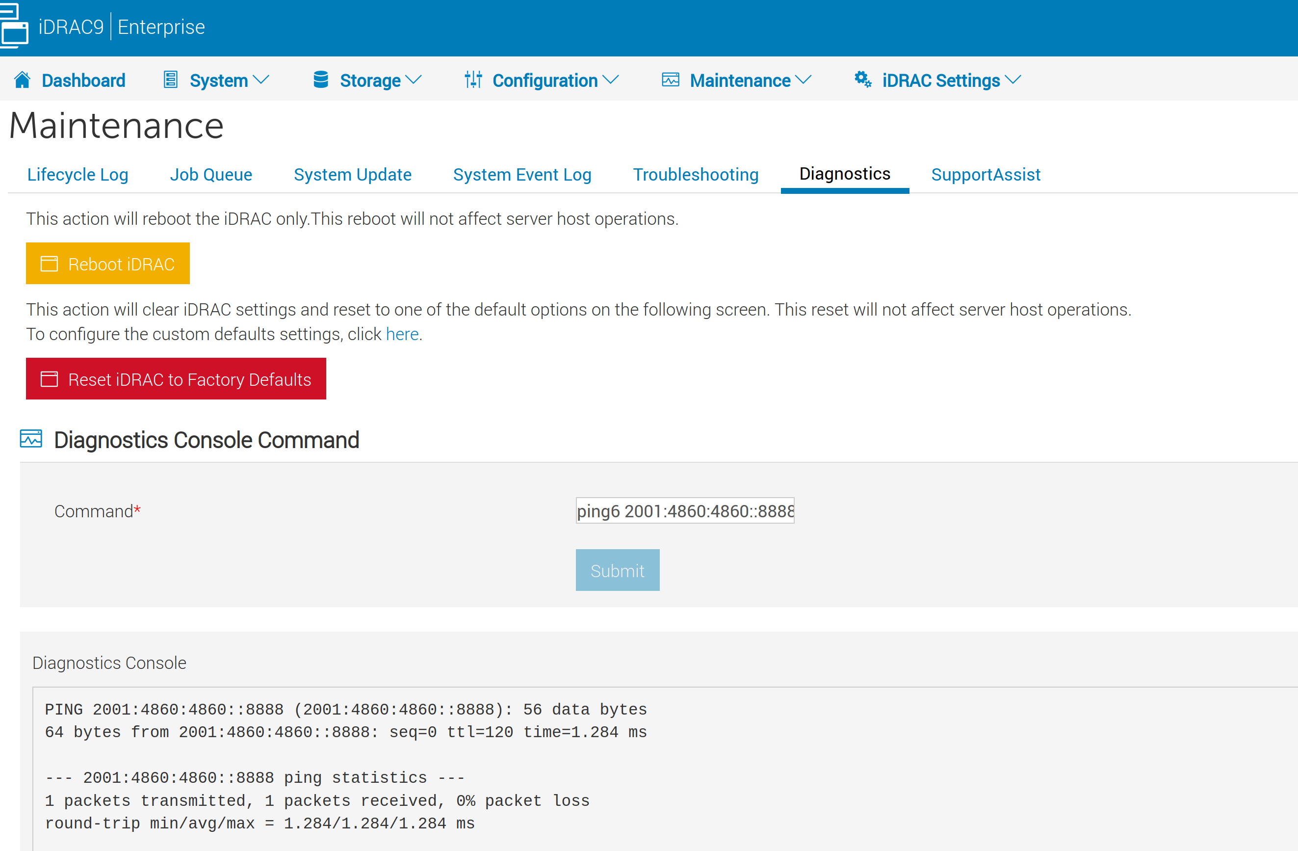 iDrac9 - Diagnostic commands